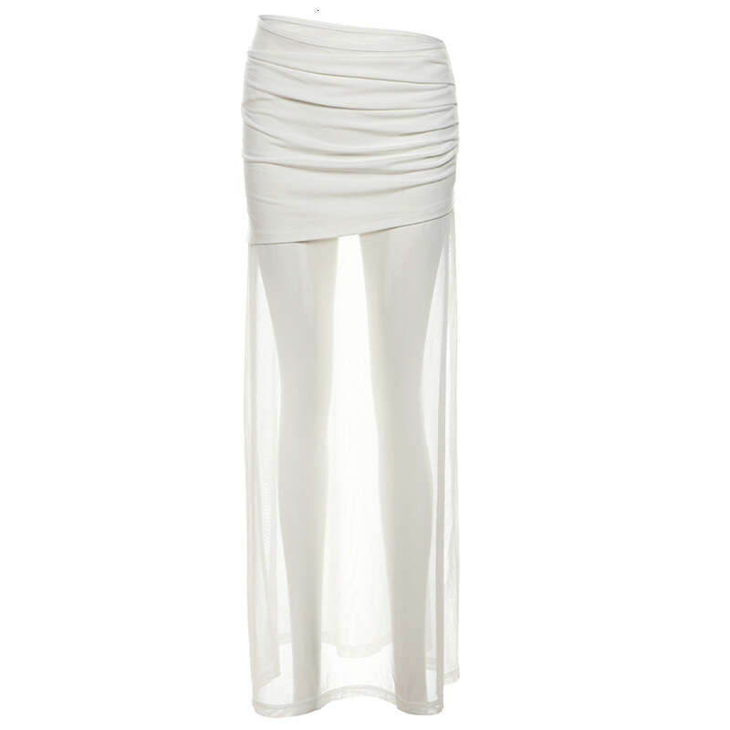 Summer New Women's Solid Color Slim Fit Street Fashion High Waist Sheer Mesh Skirt B5