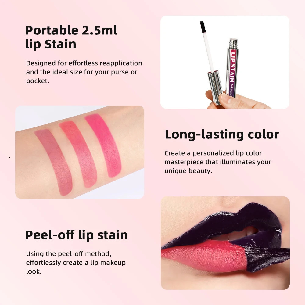 3Color Metallic Lip Stain Peel Off Long Lasting Waterproof Pink Lip Tint Proof Natural No Lip Gloss Cosmetic Womens Gift 250618