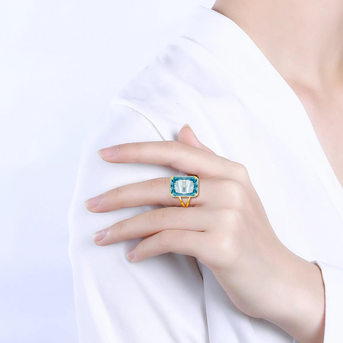 Classic Aquamarine Ring 925 Sterling Sliver Rings For Women Gold Plated Gemstone Vintage Party Gift Female Fine Jewelry 250603