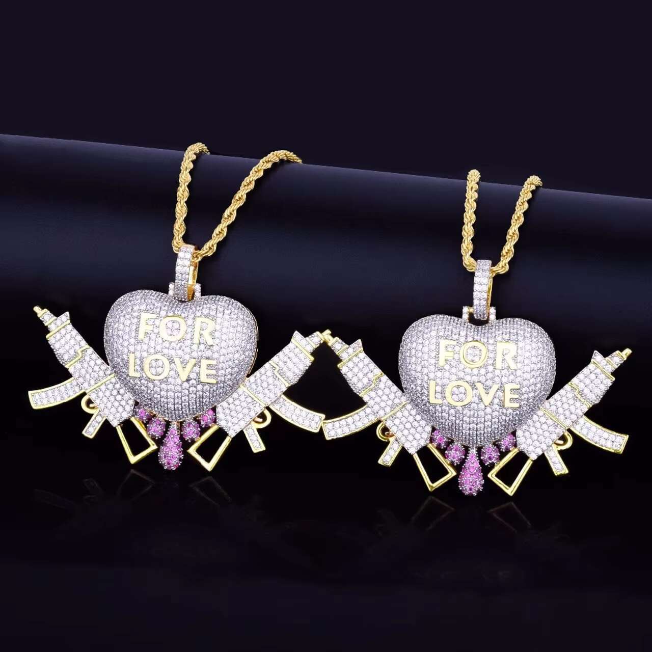 Luxury 24k Gold .925 Silver Love Heart Drip Semi-Automatic Pendant Hip Hop Style Moissanite Necklace Charms