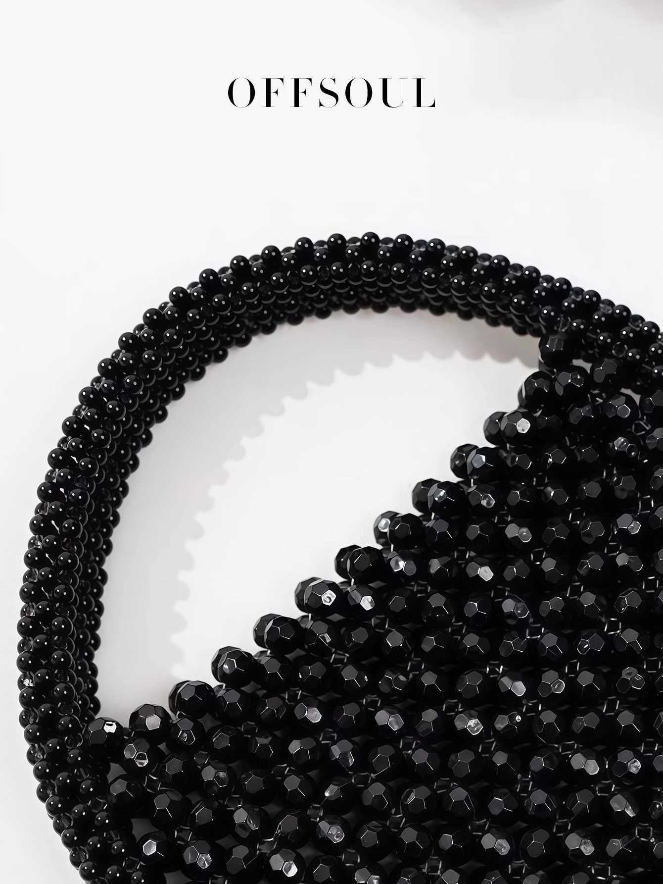 Hollow Hand-Made Metal Sense Gold Beads Woven Handbag Half-Round String Beads Pearl Bag Round Handbag Z250618