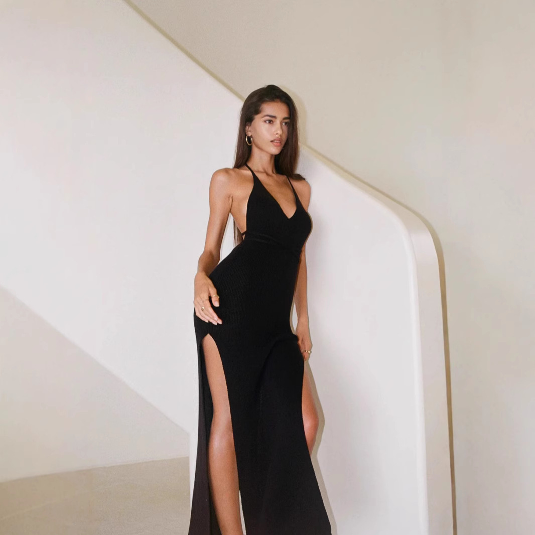 2025 Vacation Beach Dress New Sexy Hot Girl Knitted Dress Slim Fit Split Strap Dress for Women