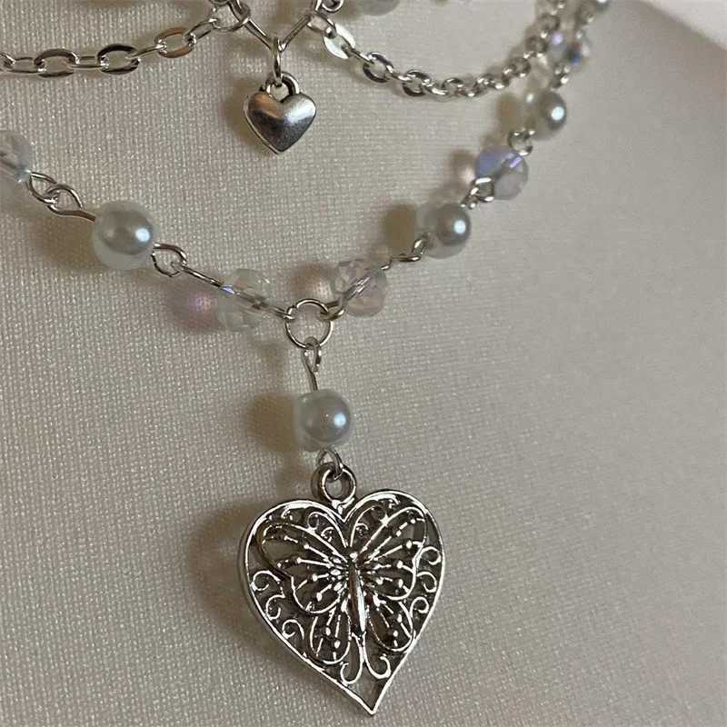 Pearls Butterfly Heart Fairycore Choker Necklace Y2K Pixie Fairycore Cottagecore Rosary Necklace W250618