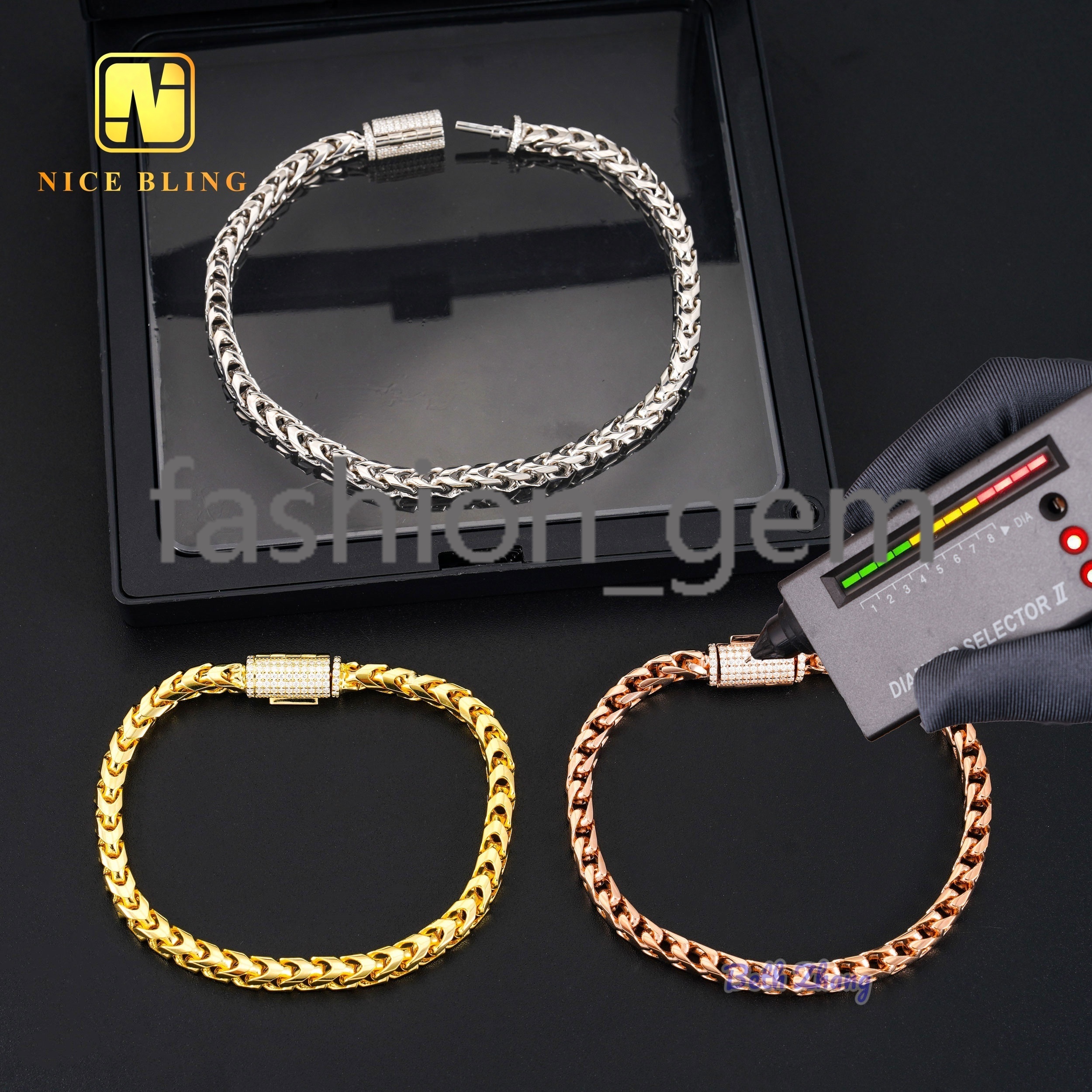 Fashion Hip Hop Franco Chain Wholesale Jewelry Unisex Silver 4mm Charm Chains Moissnite Lock Franci Necklace Bracelet