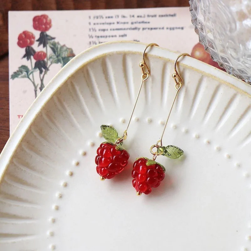 Raspberry Earrings Cute Fruit Aesthetic Handmade 250617
