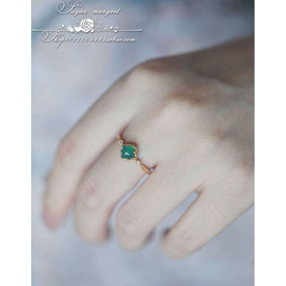 Grenade Drunken Encounter Natural Same Style Green Chalcedony Red Pomegranate Tower Top Sugar Bag Mountain Light Luxury Ring