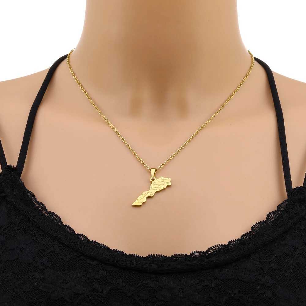 Morocco Map With City Pendant Necklace Stainless Steel For Women Girls Gold Silver Color Charm Fashion Female Choker Jewelry W250618
