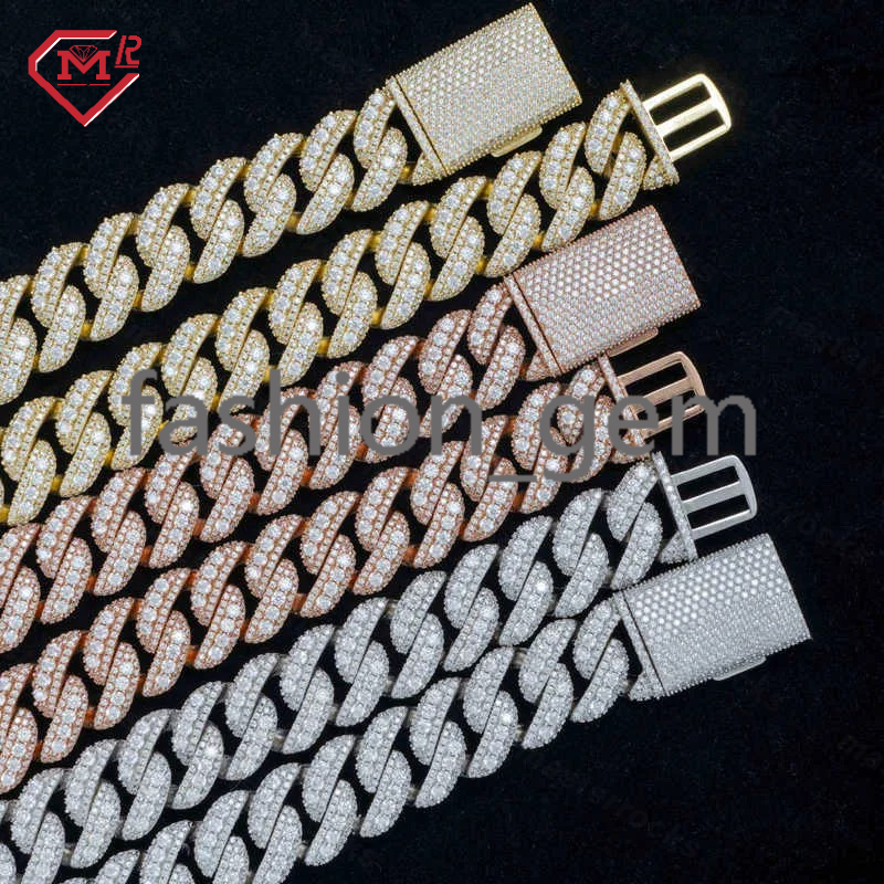 Hip Hop Men Custom Necklace Luxury 15mm Vvs Diamond 925 Silver Iced Out Miami Moissanite Cuban Link Chain