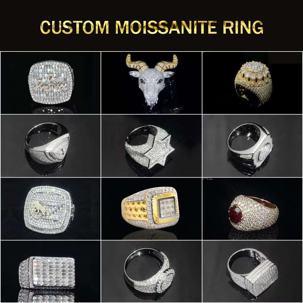 Custom Pass Diamond Tester VVS Moissanite 925 Silver Letter Ring Gold Plated Iced Out Hip Hop Ring Fine Jewelry for Man
