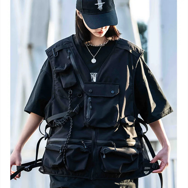 Tactical Multipocket Hip Hop Punk Techwear Cargo Vest Men Women Outdoor Functional Sport Casual Sleeveless Waistcoat 250617