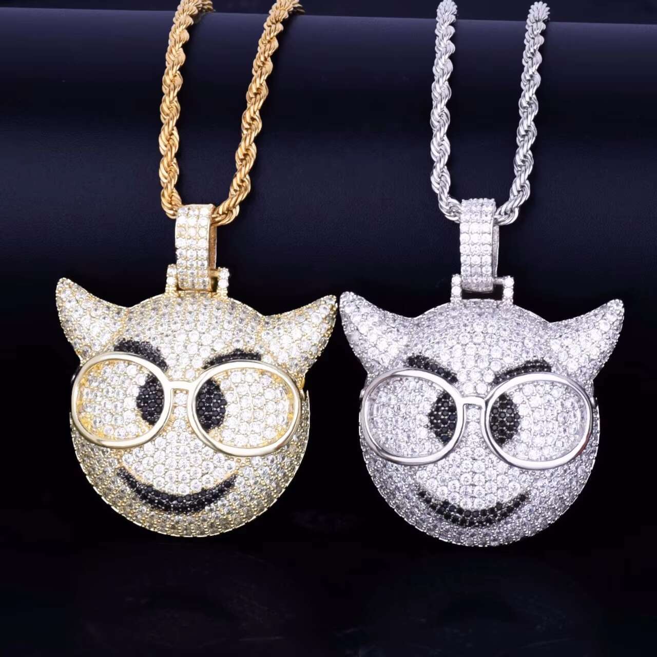Luxury 18k Gold and .925 Silver Little Devil Face Moissanite Pendant Iced out Hip Hop Style