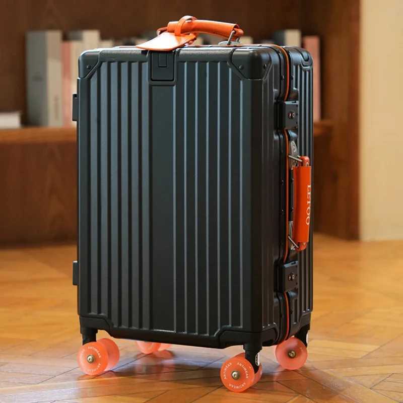 New Suitcase Wide Handle Travel Suitcases Women Men 20 24 26 inches Carry-On Luggage Women PC Aluminum Frame Trolley Case W250618