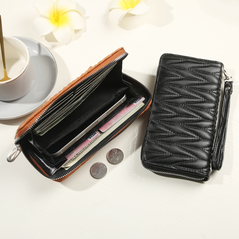 Free Shipping Designer New Single Pull Women's Luxury Bag Wallet Zipper Clutch Fashionable Large Capacity Soft Leather Coin Purse Phone Bag