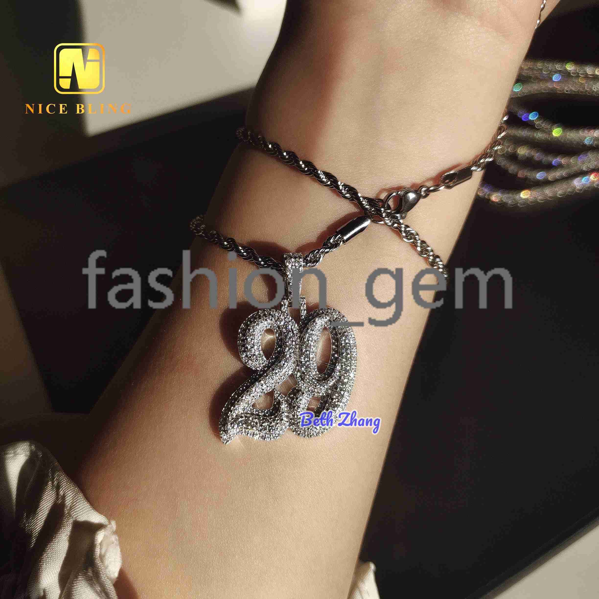 Customized Initial Letter Pendant 925 Silver Charms Hip Hop Moissanite Diamond Jewelry Iced Out Name Charm