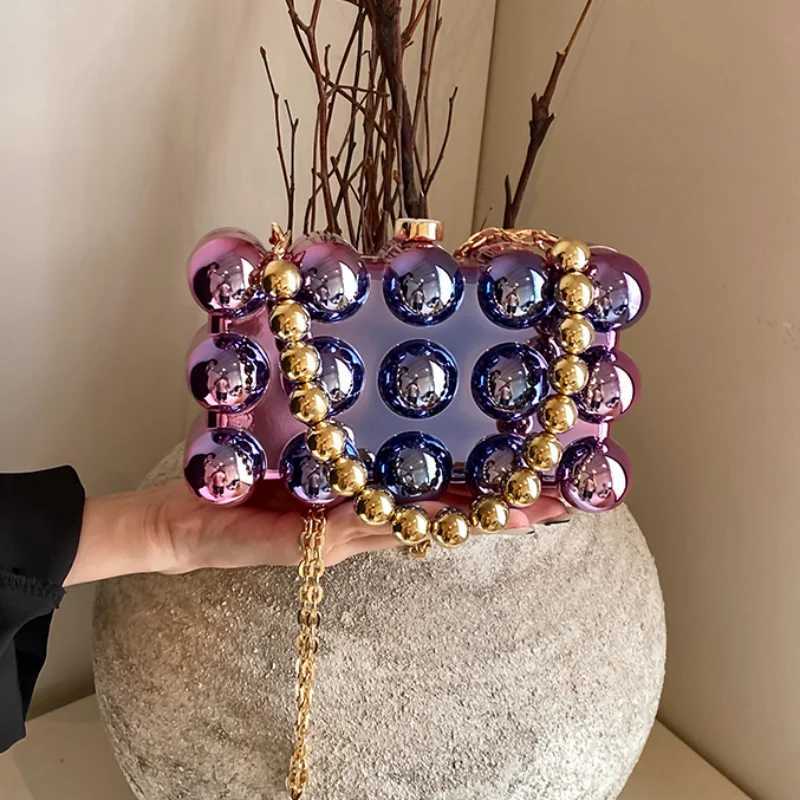 Gold Beaded Chain Banquet Purse Acrylic Cake Box Bag Women Niche Design Creative Elegant Shoulder Handbag Z250618
