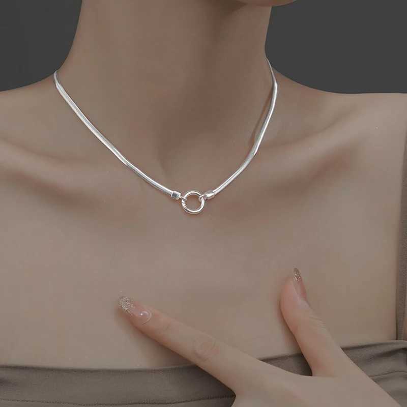New Sterling Silver Necklace 45-50-55CM Simple Choker Snake Gold Bone Round Accessories Mens Womens Fine Jewelry Party Gift W250618