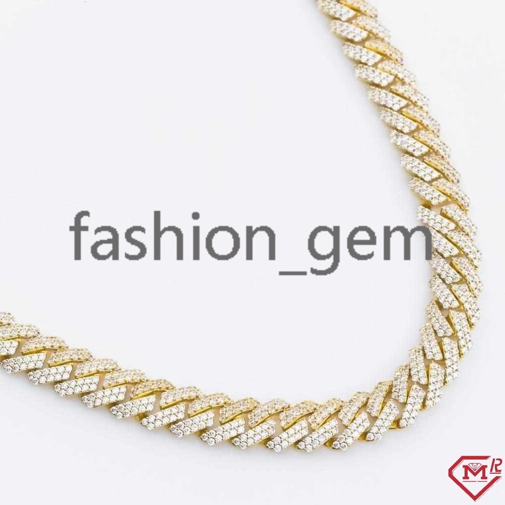 High Quality Moissanite Cuban Necklace Hiphop 12mm Gold Plated 925 Silver Moissanite Cuban Link Chain