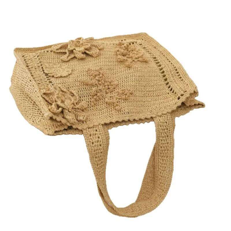 2025 Fashion Handmade Knitted Tote Bag New Women's Hollow Out 3D Flower Design Casual PP Grass Handbags Beach Vacation Essential