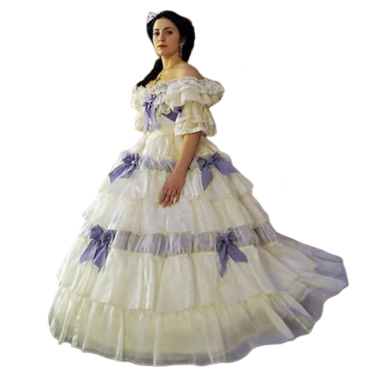 Historical Prom Dresses 1860s Civil War Vintage Victorian Evening Gown Tiered Bow Princess Costume Floor Length Ball Gown Southern Dress