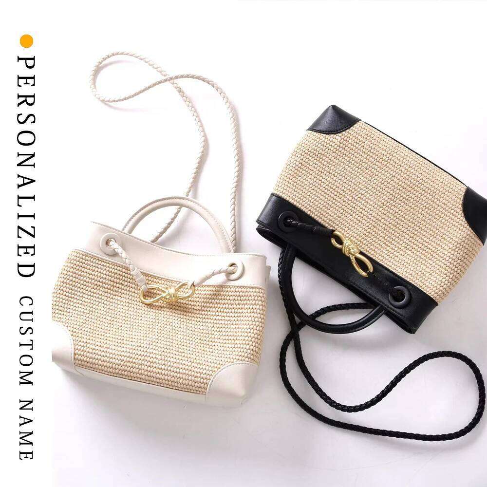 Summer Butterfly Rope Knot Rafia Cowhide Leather Handbag Fashion One-Shoulder Crossbody Bag Supports Custom Gold Hot Stamping