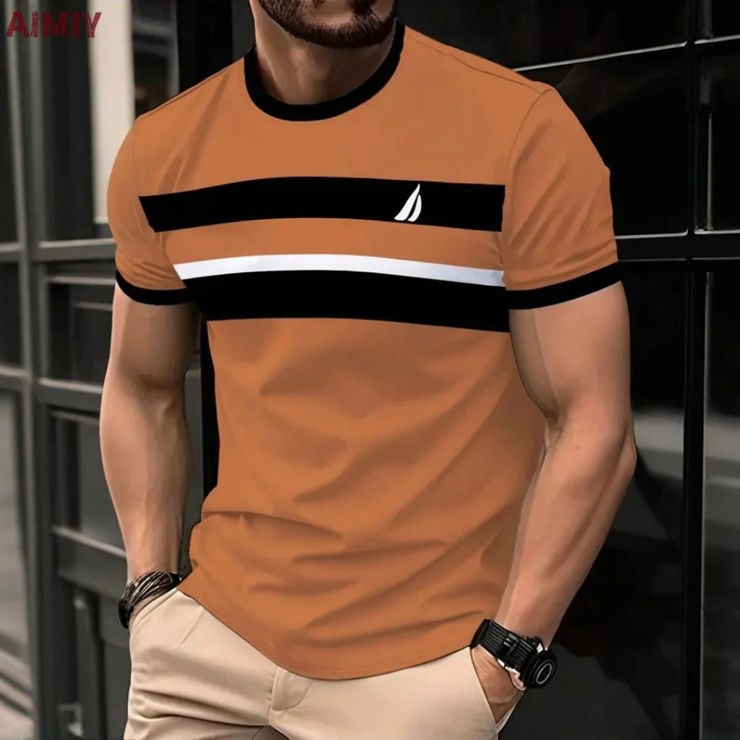 Mens Oversized Tshirt Summer Outdoor Casual Round Neck Short Sleeve Top Striped Printed Style OverSize Loose Clothing 250616