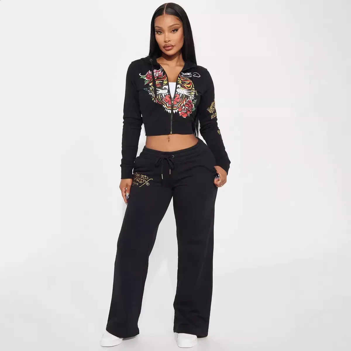 Comfortable Casual Fashion Streetwear Zipper Hooded Printed Two-Piece Set Womens Clothing Vibrant Artistic 250617