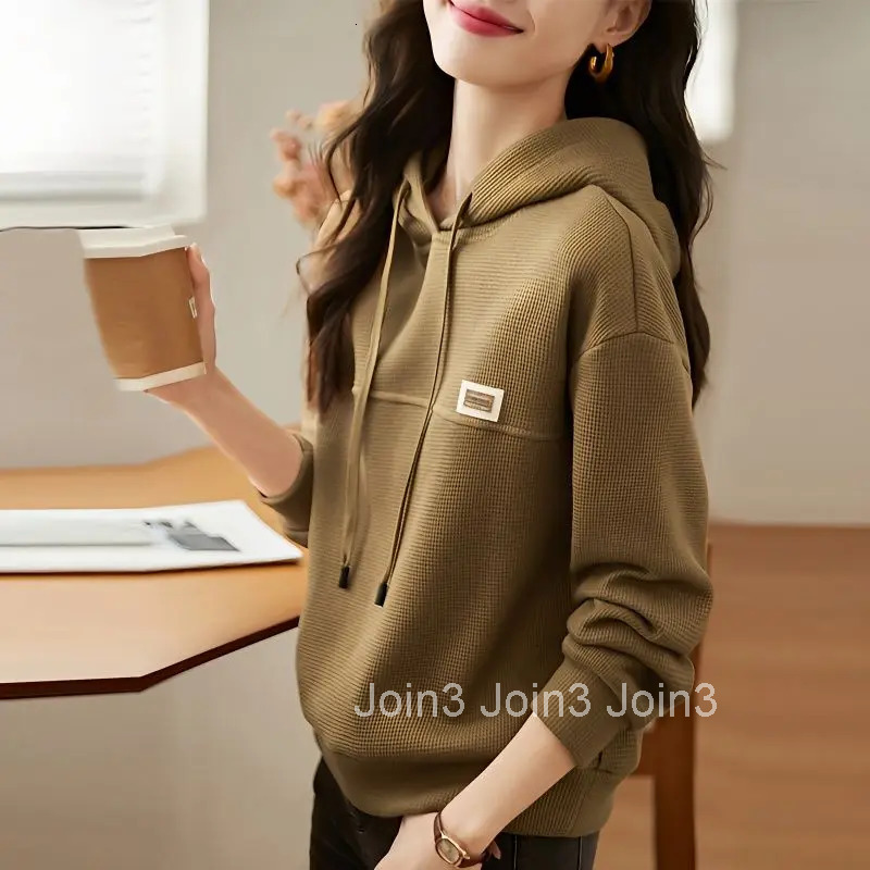 Brown Womens Sweatshirt Slim Plain Top Sport Hoodies Hooded Xxl Korean Fashion Autumn and Winter Woman Clothing E New in M Kpop
