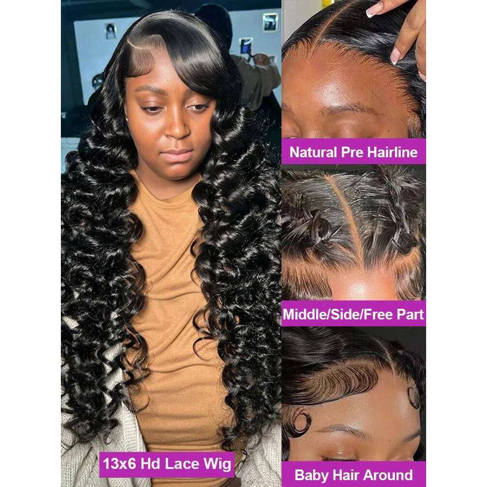40 Inch Loose Deep 360 Front Human Hair Preplucked Brazilian Nature Water Wave 13x6 HD Lace Frontal Wig For Women