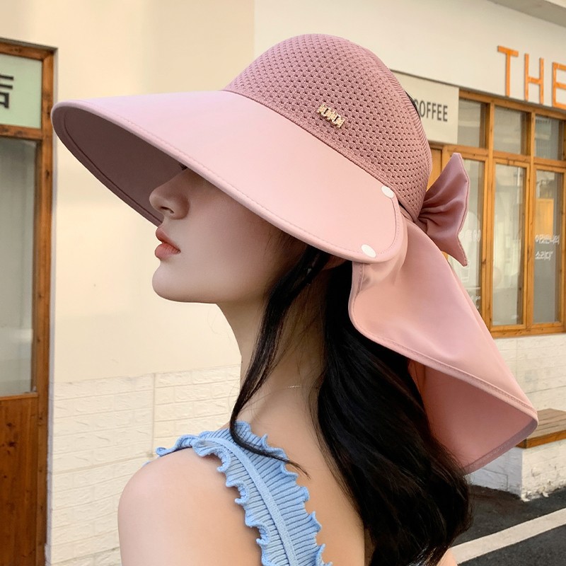 Wide Brim Cap Hat Shawl Sunblock Hat Women Summer UV-proof Empty Hat Wide Brim Cycling Face Visor Sun Wide Hat for Women Outdoor Empty Top Sun Cap Sum