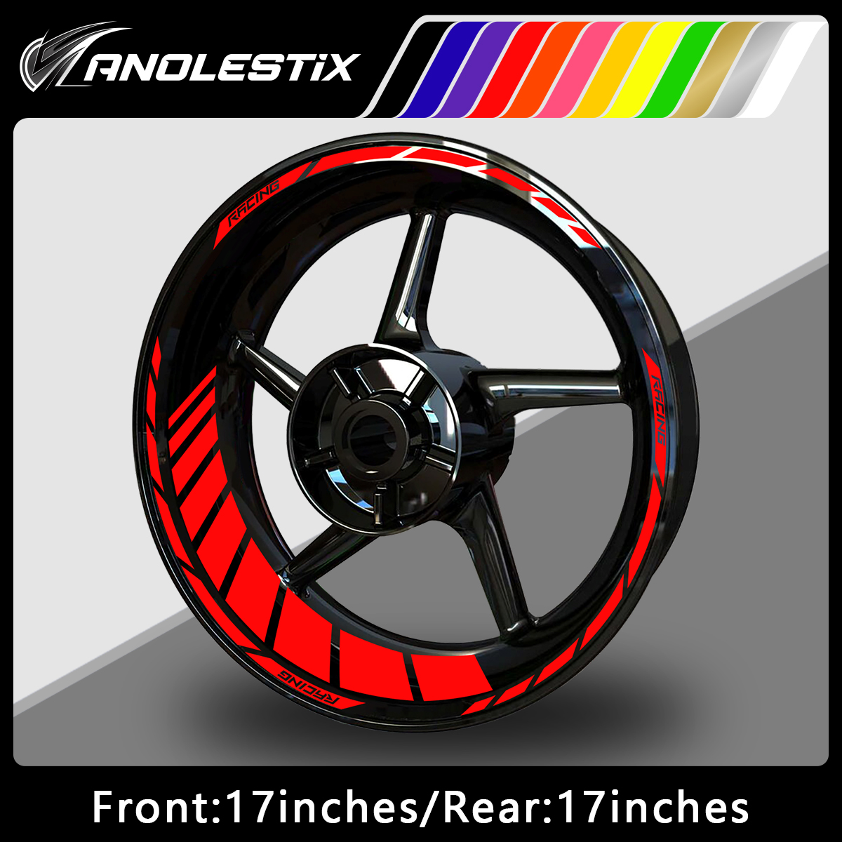 AnoleStix Custom Reflective Motorcycle Wheel Stickers Hub Decal Rim Stripe 17 Inchs For YAMAHA Honda Kawasaki Suzuki BMW KTM Triumph