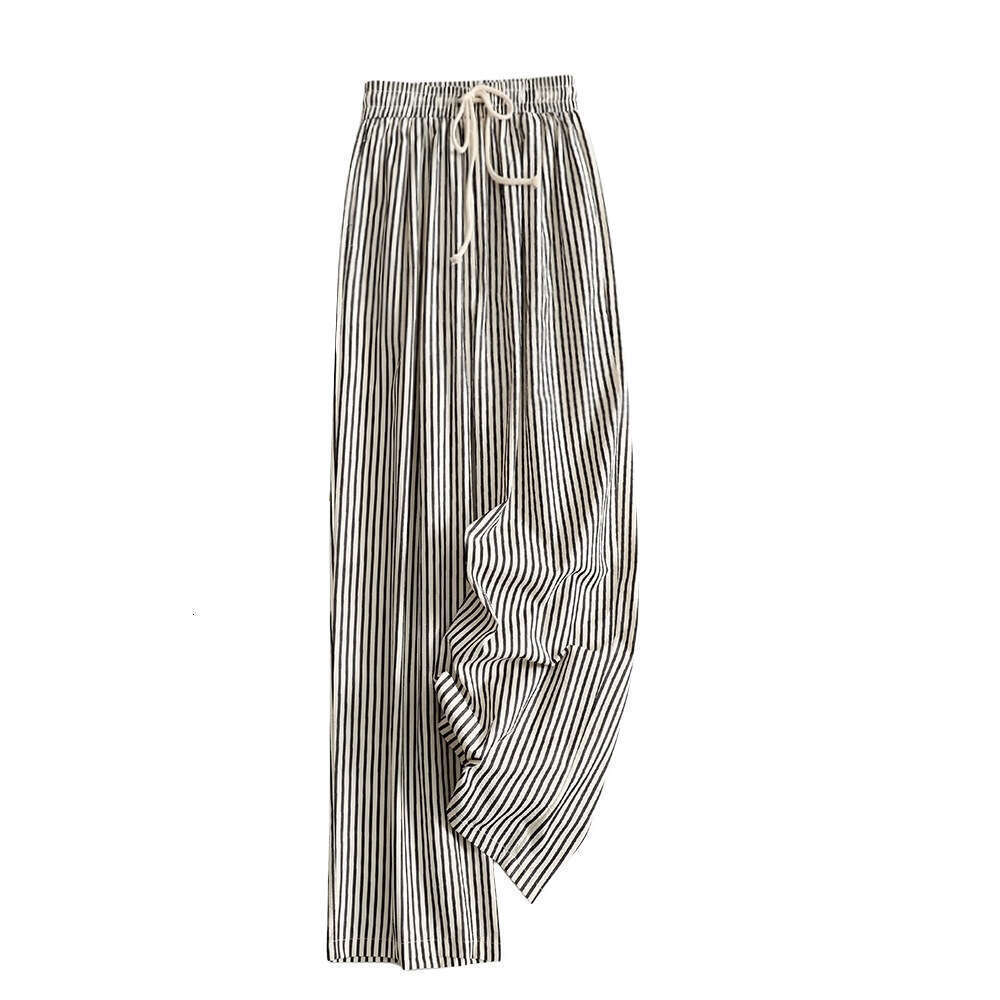 Korean Style Lazy Elastic Waist Striped Casual Summer New Slimming Versatile Thin Straight Long Pants For Women B5