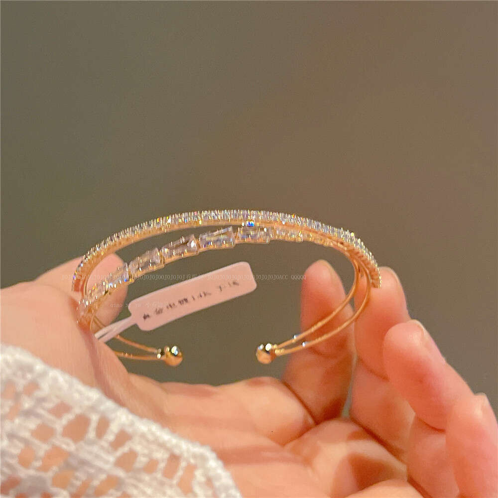 Qiao Xiya Adjustable Open Cross Micro-inlaid Flower Zircon Bracelet 2023 Dongdaemun Elegant Light Bangle