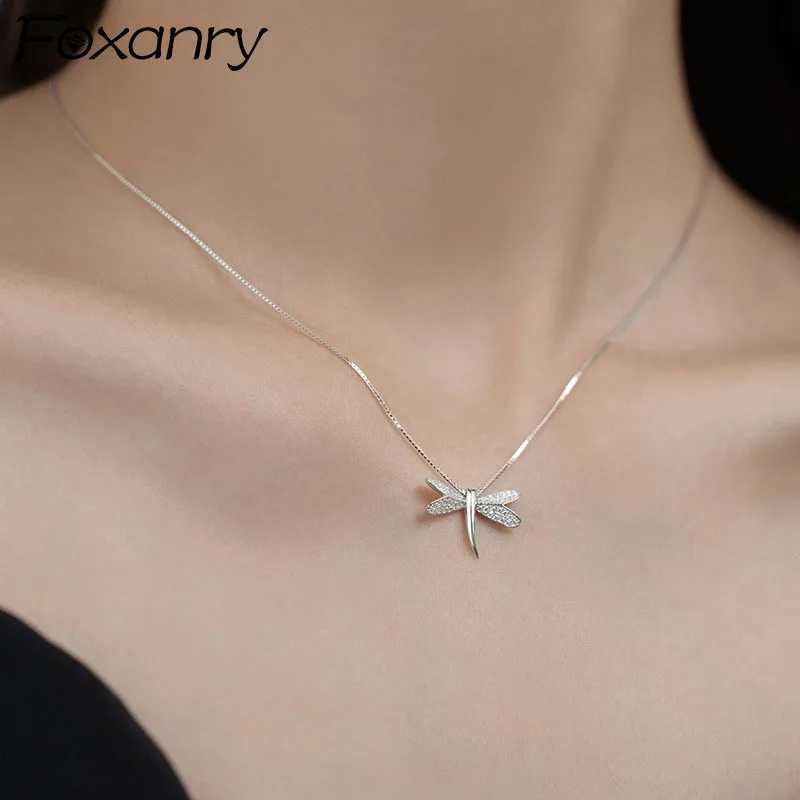 FOXANRY Silver Color Clavicle Chain Necklace for Women Trendy Elegant Charming Sparkling Zircon Dragonfly Bride Jewelry W250618