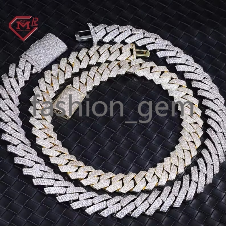 15mm Cuban Link Chain Hiphop Rappers Necklace Tight 925 Silver Vvs Iced Out Moissanite Cuban Chain