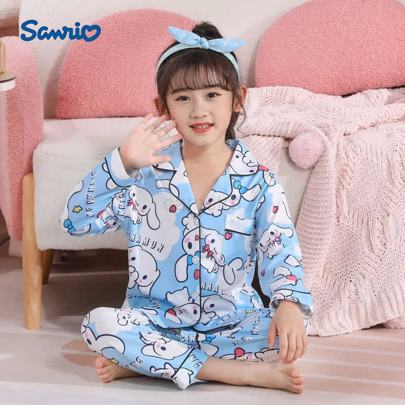 Sanrio Adorable Sanrio Cardigan Children Pajama Sets Causal Fashion Cartoon Print Nightwear Suit Loose Comfortable Breathable PajamasXJ250618XJ250618