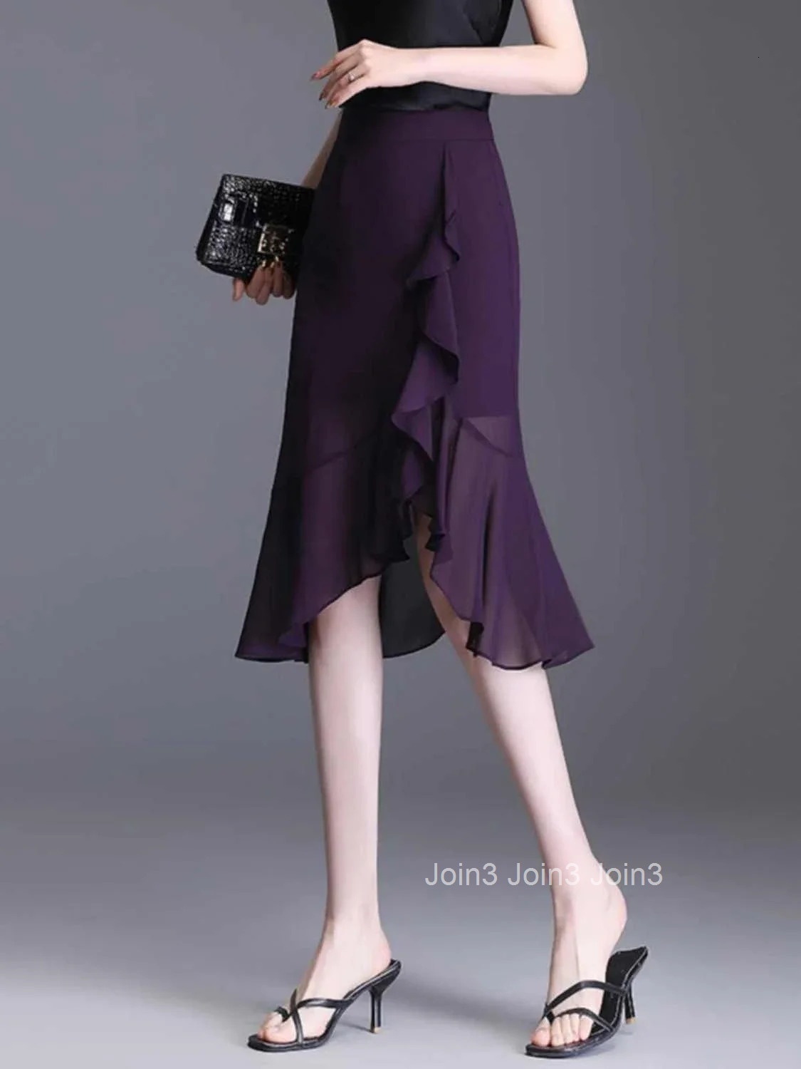 Ruffle High Waist Woman Skirt Midi Chiffon Tight Skirts for Women Purple Wrap Korean Style Clothing Sales Quality Summer 2025 V