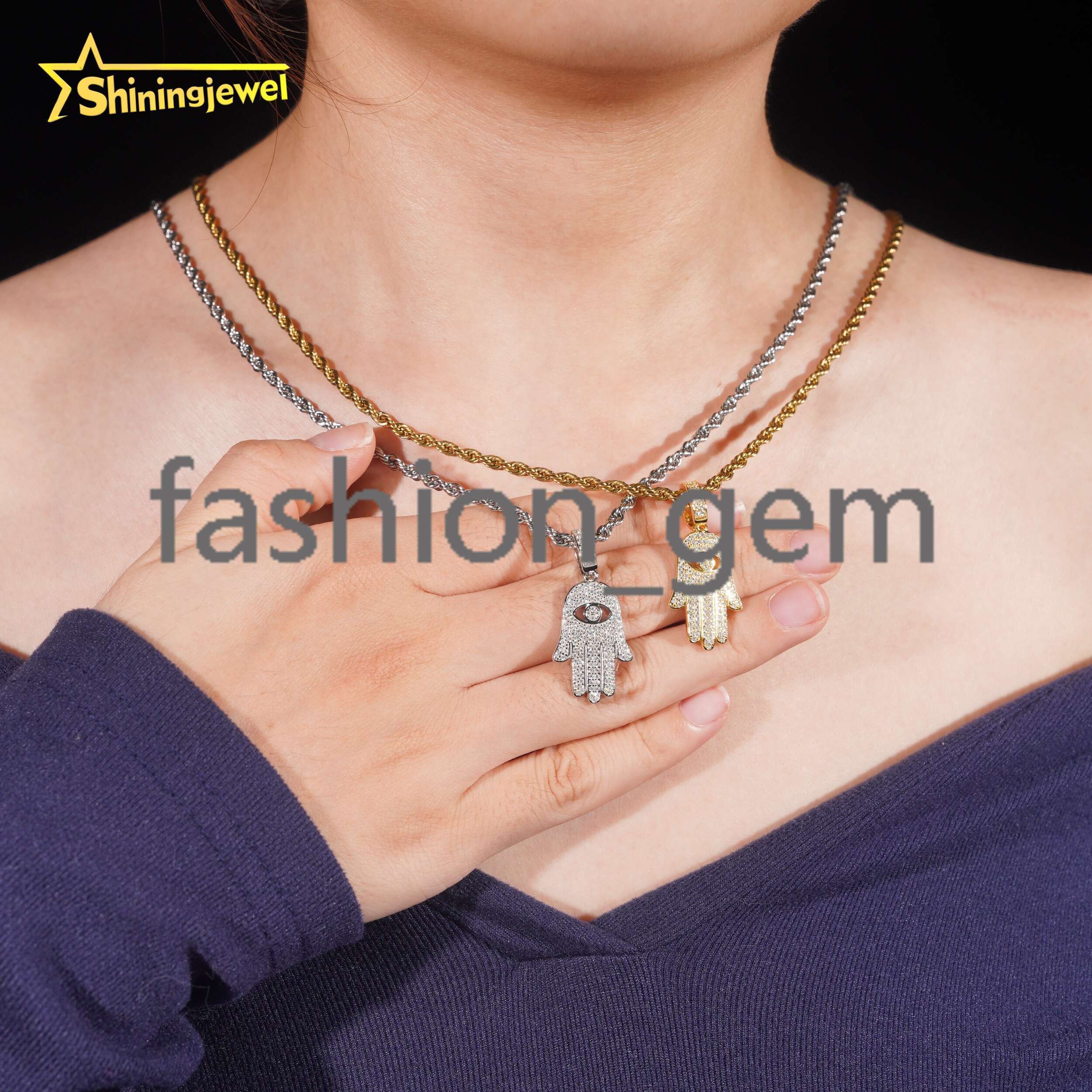 Wholesale Hip Hop Jewelry for Gift Hamsa Hand Pendant Custom Iced Out Fashion 925 Silver VVS Moissanite Diamond Lucky Pendant