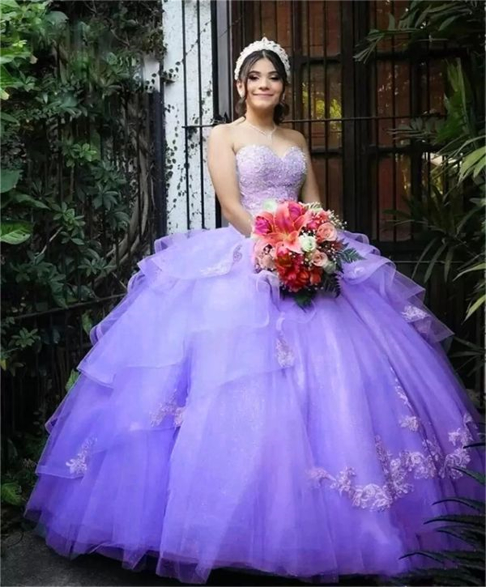 Ball Gown Quinceanera Dresses Appliques Sequins Sweetheart Tulle Lace-up Plus Size Sweet 15 16 Princess Birthday Party Gowns Vestidos De 15 Anos QD45