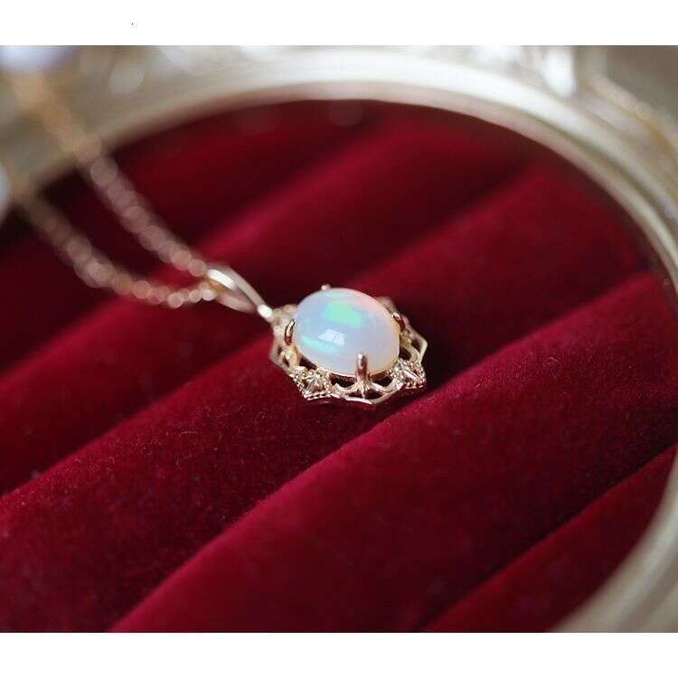 Egg Noodle Opal Lace Pendant Palace Style Gold-Plated Necklace for Women Ins Niche High-End