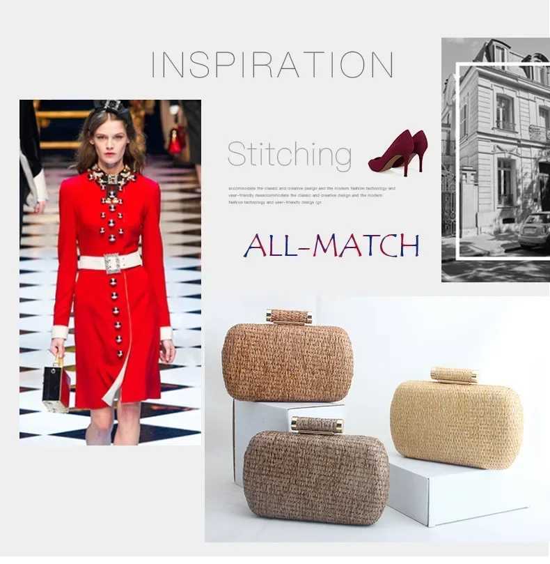 Summer Fashion Hand-woven Straw Bag Women Metal Clutches Chain Shoulder Bag Crossbody Bags Ladies Party Evening Clutch Purse sac Z250618
