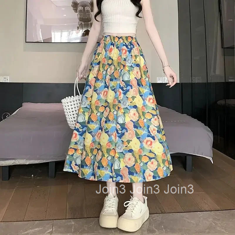 Chubby Midi Woman Skirt Floral Summer 2025 Cheap Stylish Modest New in Casual Aesthetic Vintage Trend V Y2k Skirts for Women
