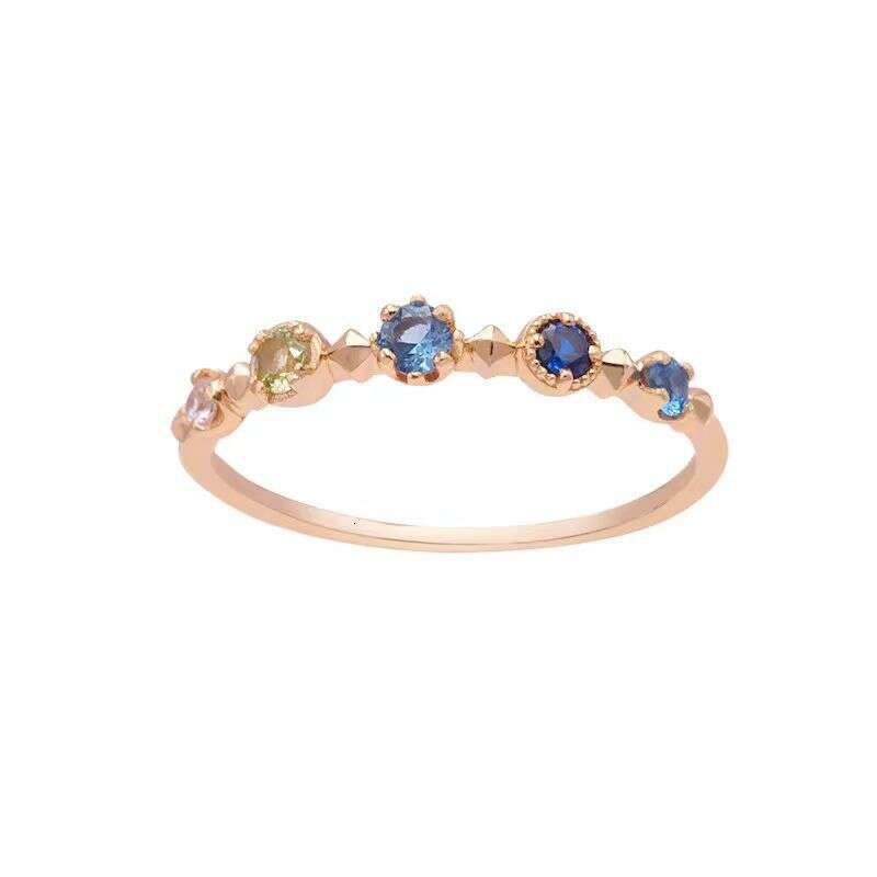 Colorful Zircon for Women, Five Beans Gold-Plated Light Luxury Versatile Adjustable Ring