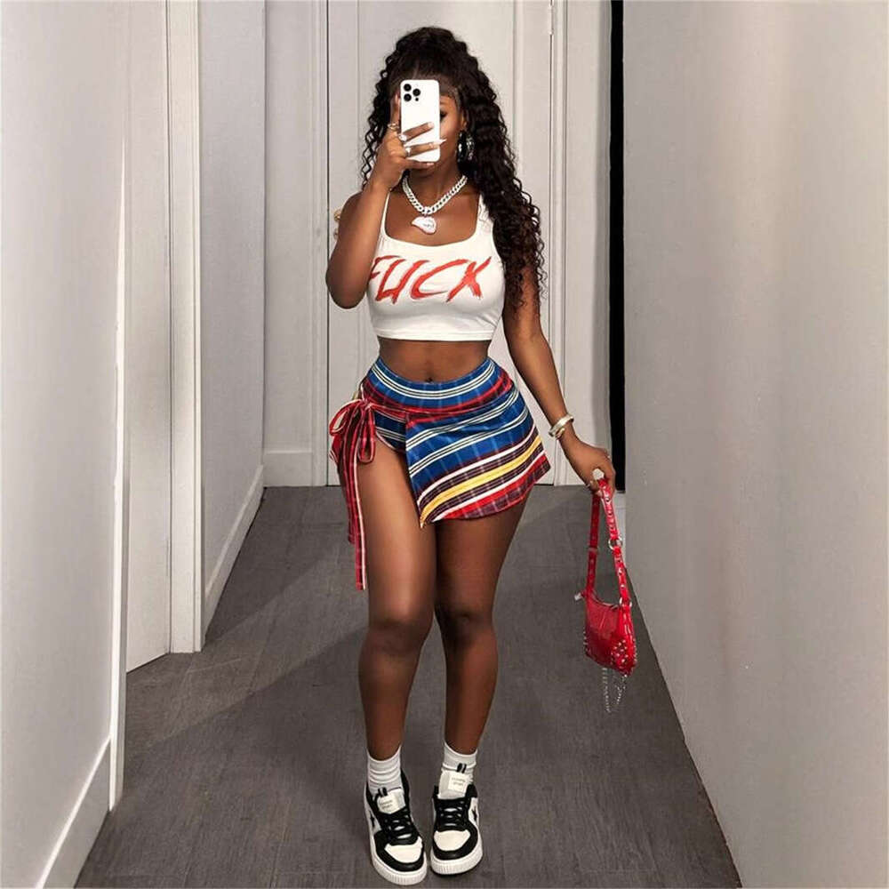 Summer New Women's Fashion Personality Trendy Patchwork Print Drawstring Waist Skirt B5
