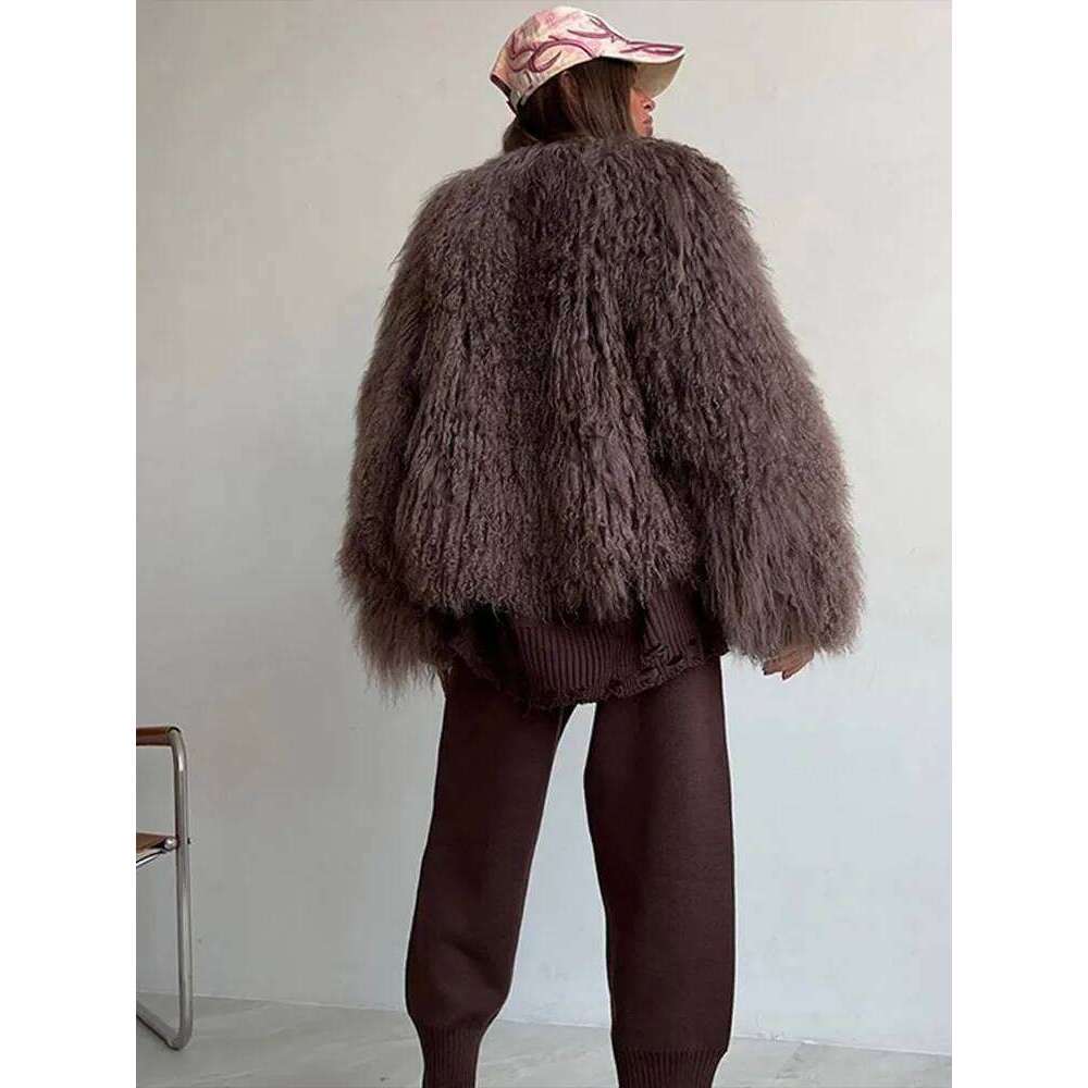 Exaggerated Solid Faux Fur Coats Women Vintage Plush O-neck Warm Open Coat Female Winter Elegant Chic High Street Outwear
