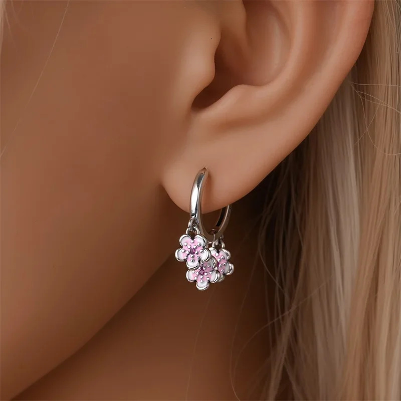 Original Earrings 925 Silver Fruit Series Cherry Strawberry Hoop Earrings Ear Studs Zircon Making Jewelry for Women Girl Party 250617