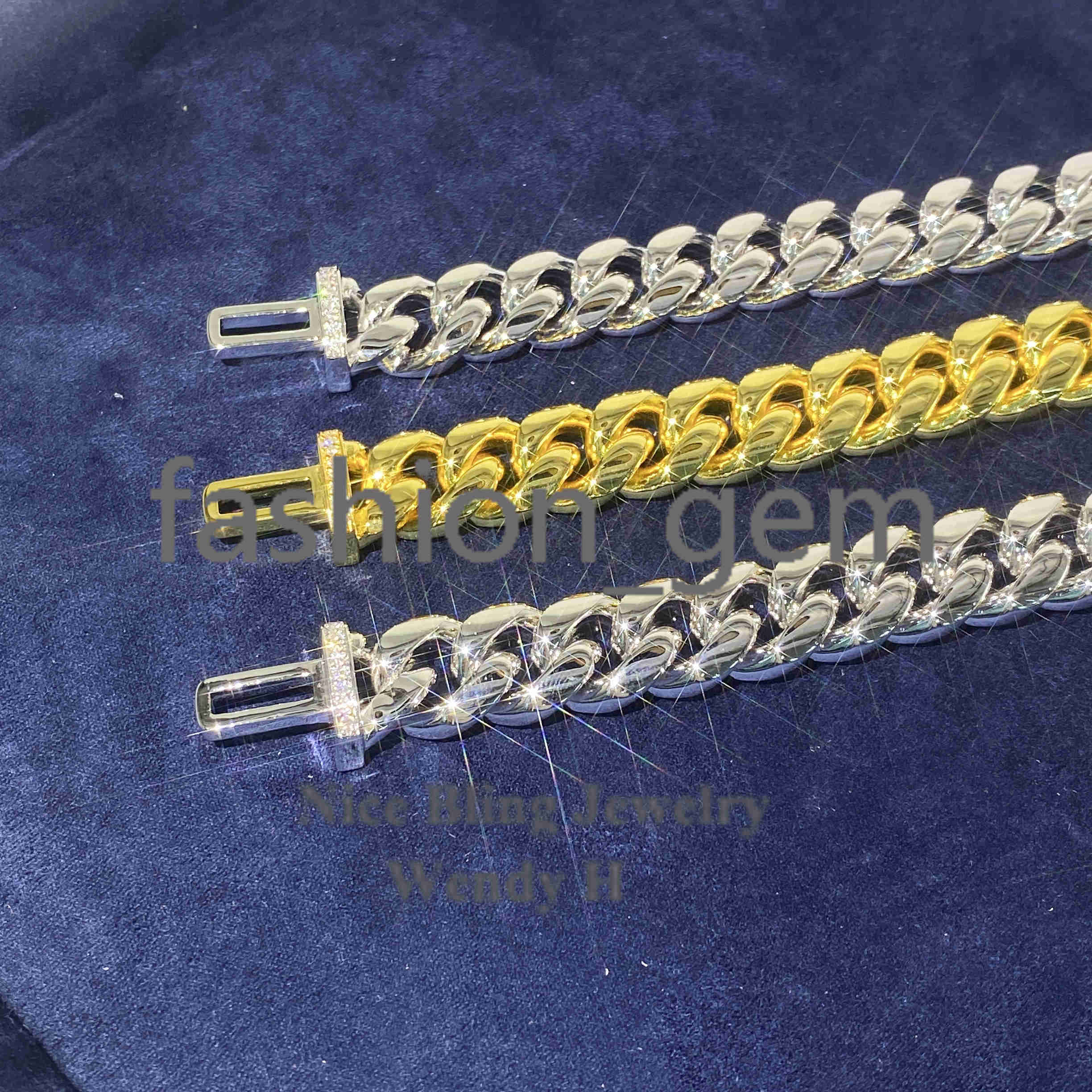 Hip Hop Iced Out Moissanite Diamond Clasp 8mm 10mm 12mm 14mm 925 silver 925 silver Pvd Gold Plated Miami Cuban Link Chain