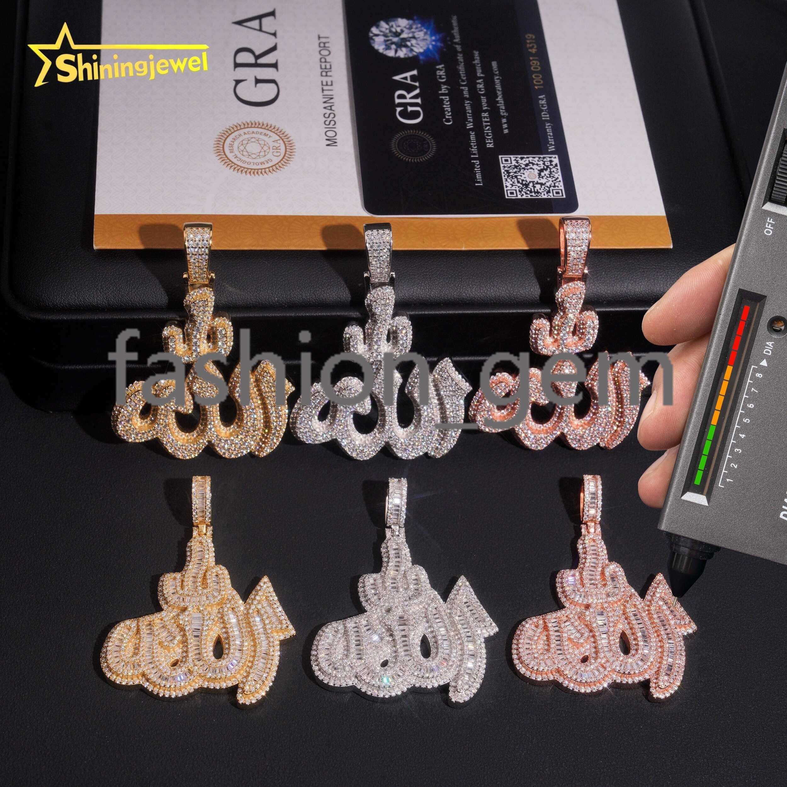 Fine Jewelry Top Quality Iced Out 925 Sterling Silver Mens Allah Moissanite Hip Hop Pendant