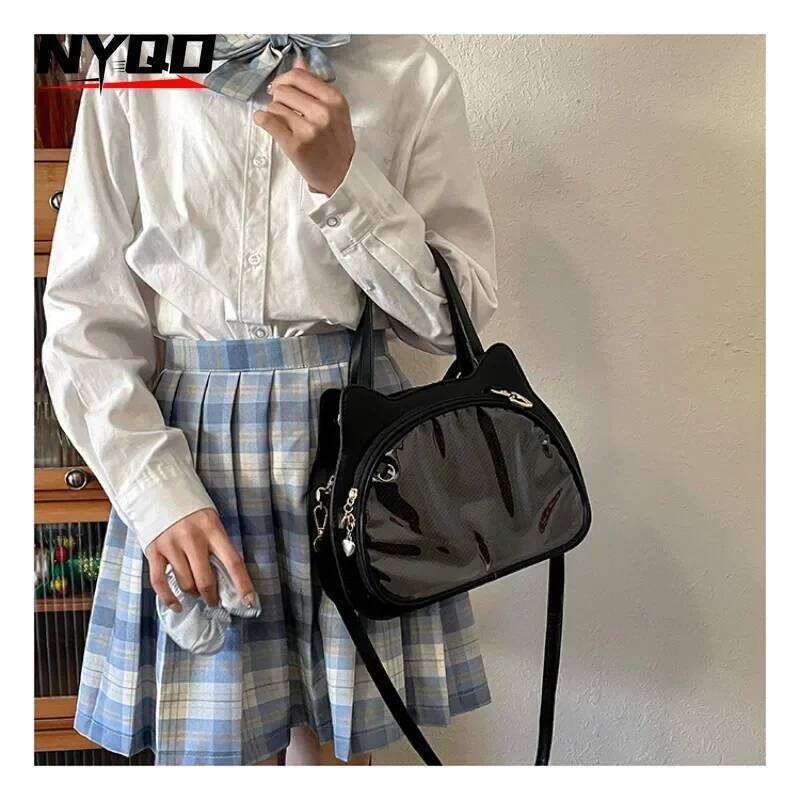Transparent Crossbody Y2K Cute Cat Shoulder Handbag Lolita Ita Anime Sweet Girl Kawaii Badge Display Messenger Bag for Girls