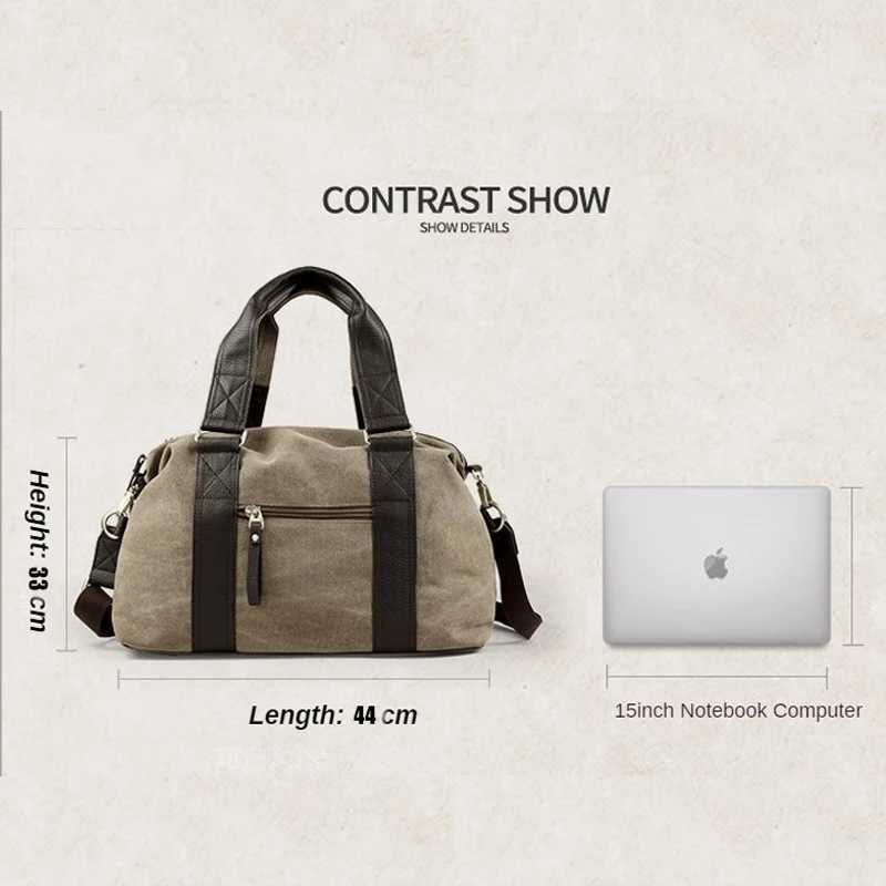 Vintage Canvas Leather Men Travel Bags Carry On Luggage Bag Men Duffel Bag Handbag Travel Tote Large Weekend Bag W250618
