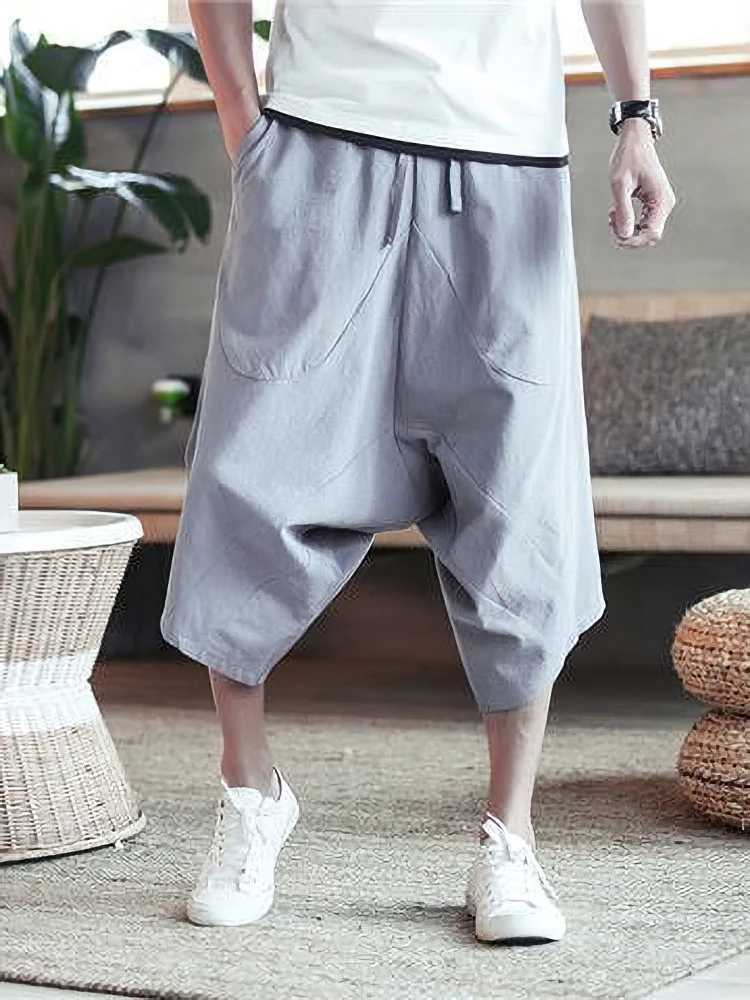 Summer Thin Beach Cotton Linen Casual Shorts Men Japanese Wide Leg Baggy Capris Pants Male Sport Running Shorts 2025 New XJ250618